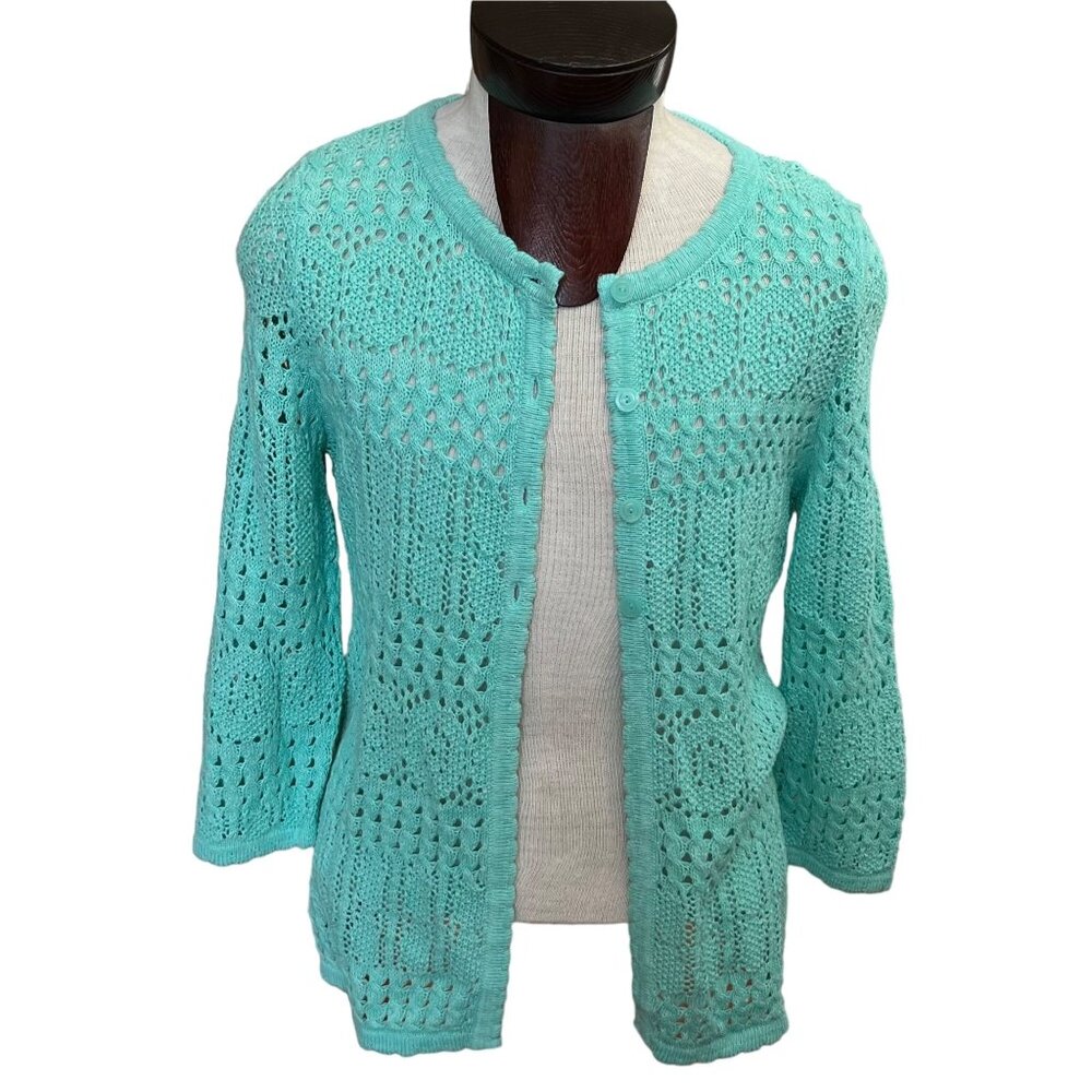 Christopher & Banks Open‎ Knit Cardigan Sweater Teal Medium NWT